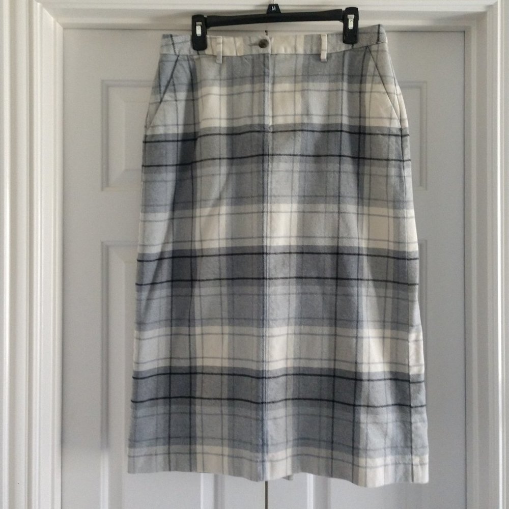 L.L. Bean Grey Plaid Flannel Skirt
